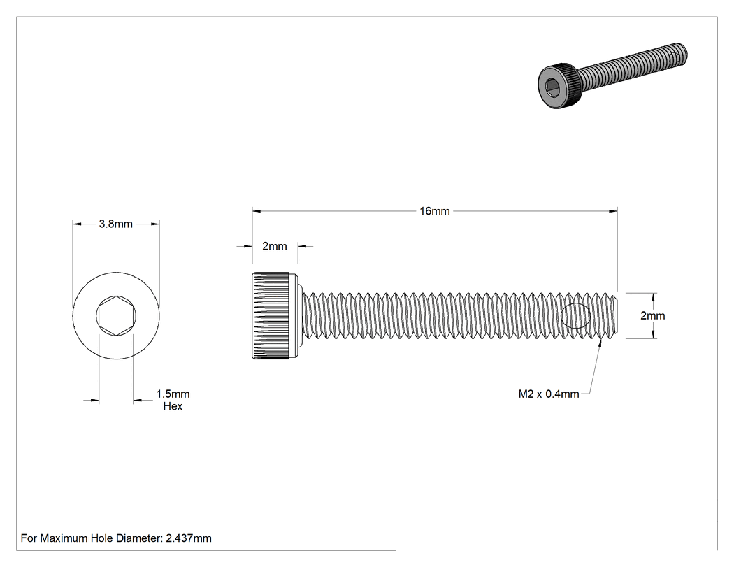 Teknik Çizim - 18-8 Paslanmaz Çelik Titreşime Dayanıklı Sızdırmaz Alyan Başlı Vida, Buna-N O-Ringli, M2 x 0.4 mm Diş Boyutu, 14 mm uzunluk
