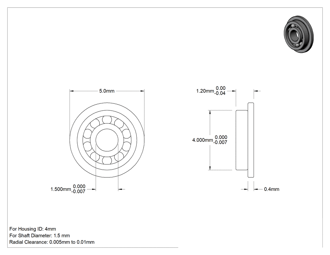 Teknik Çizim - Rulman, Flanşlı, Açık, Ticaret No., 681, 1.5 mm şaft çapı için