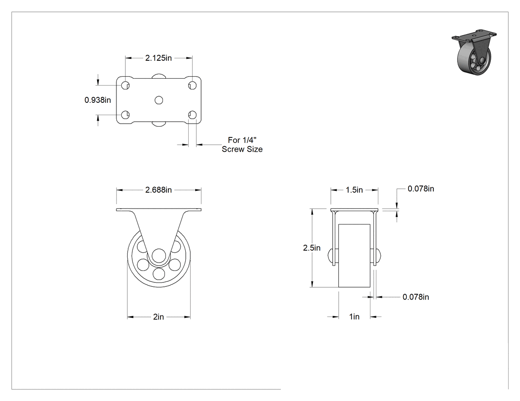 Teknik Çizim - Cart-Smart Tekerlek, 2" Çaplı Metal Tekerlekli Sert
