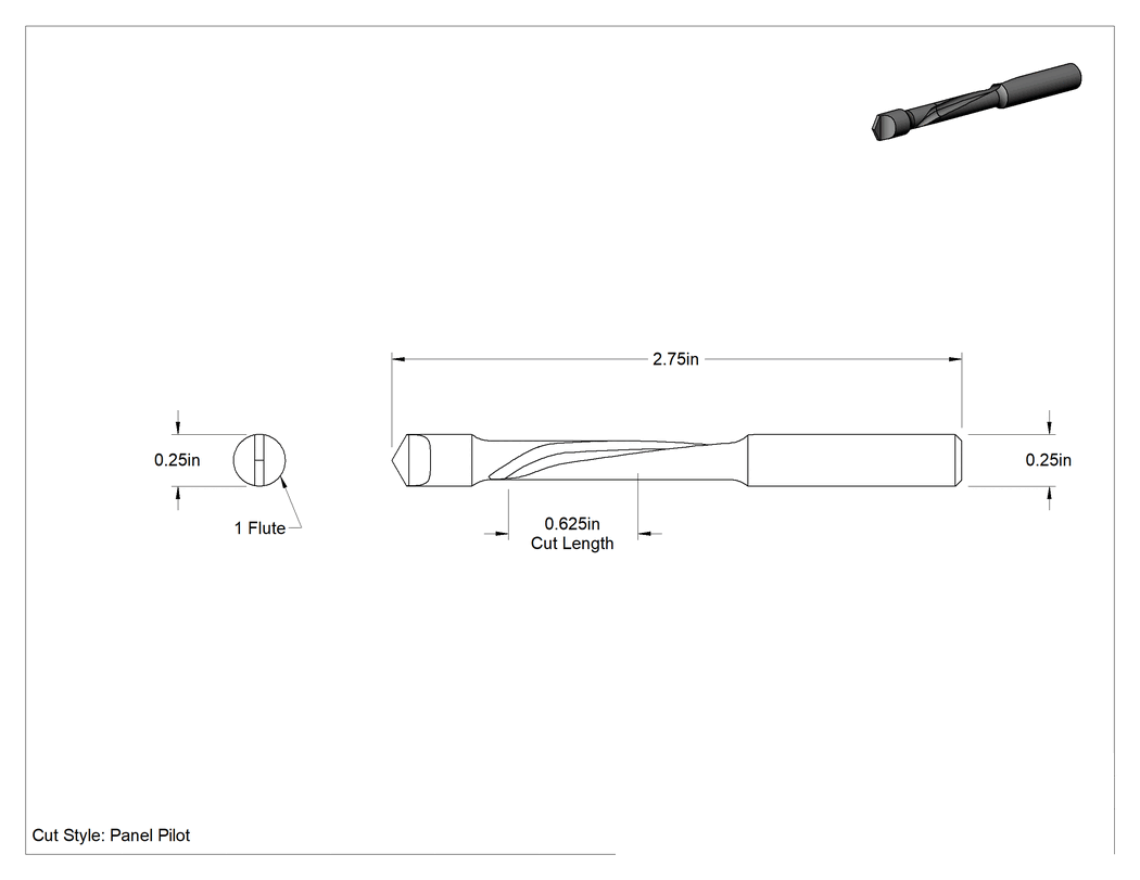 Teknik Çizim - Panel Pilot Freze Ucu, Kaplamasız Yüksek Hızlı Çelik, 1/4" Kesme Çapı, 5/8" Kesme Uzunluğu