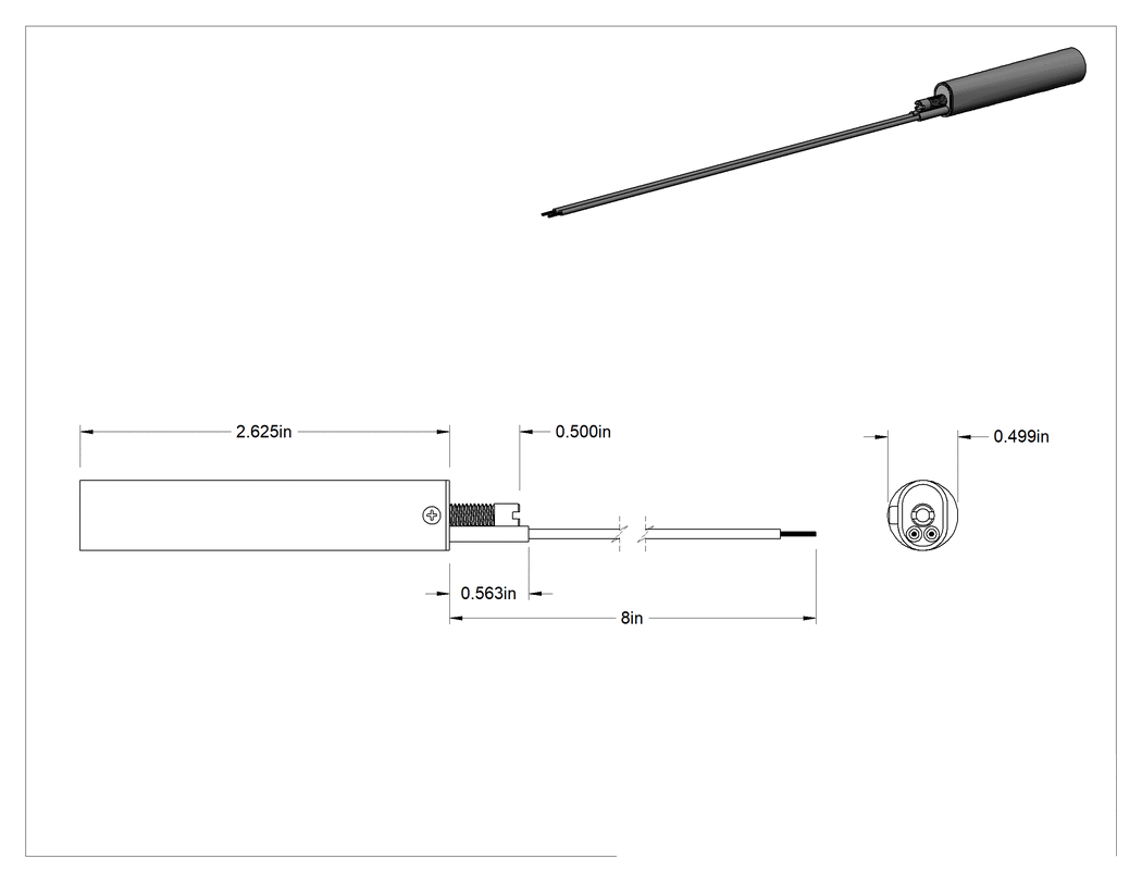 Teknik Çizim - Takma Sıcaklık Anahtarı, SPST-NO, 2-1/2" Uzunluğunda Prob