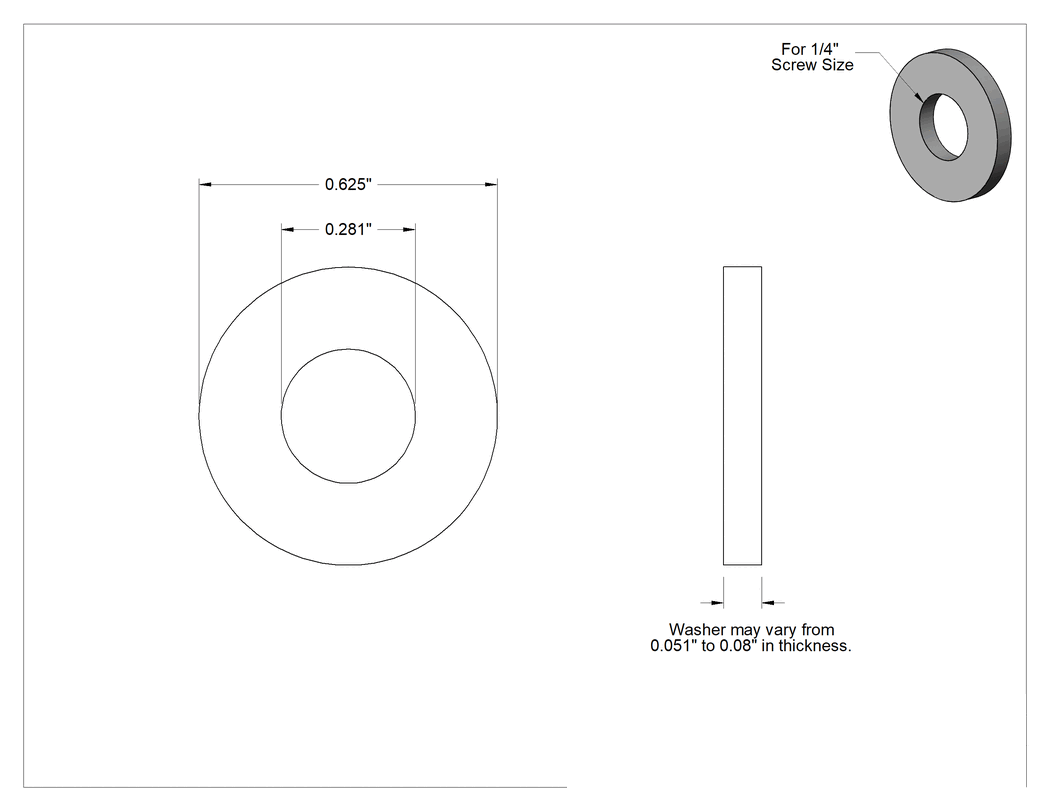 Teknik Çizim - 18-8 Paslanmaz Çelik SAE Pul, Siyah Oksit, 1/4" Vida Boyutu için, 0.281" İç Çap, 0.625" Dış Çap