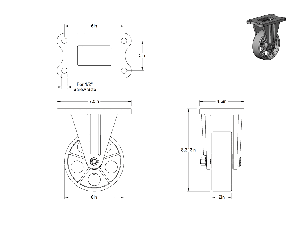 Teknik Çizim - Metal Tekerlekli Yüksek Kapasiteli Ultra Yüksek Sıcaklık Tekerleri, 6" Çapında Demir Tekerlekli Sert