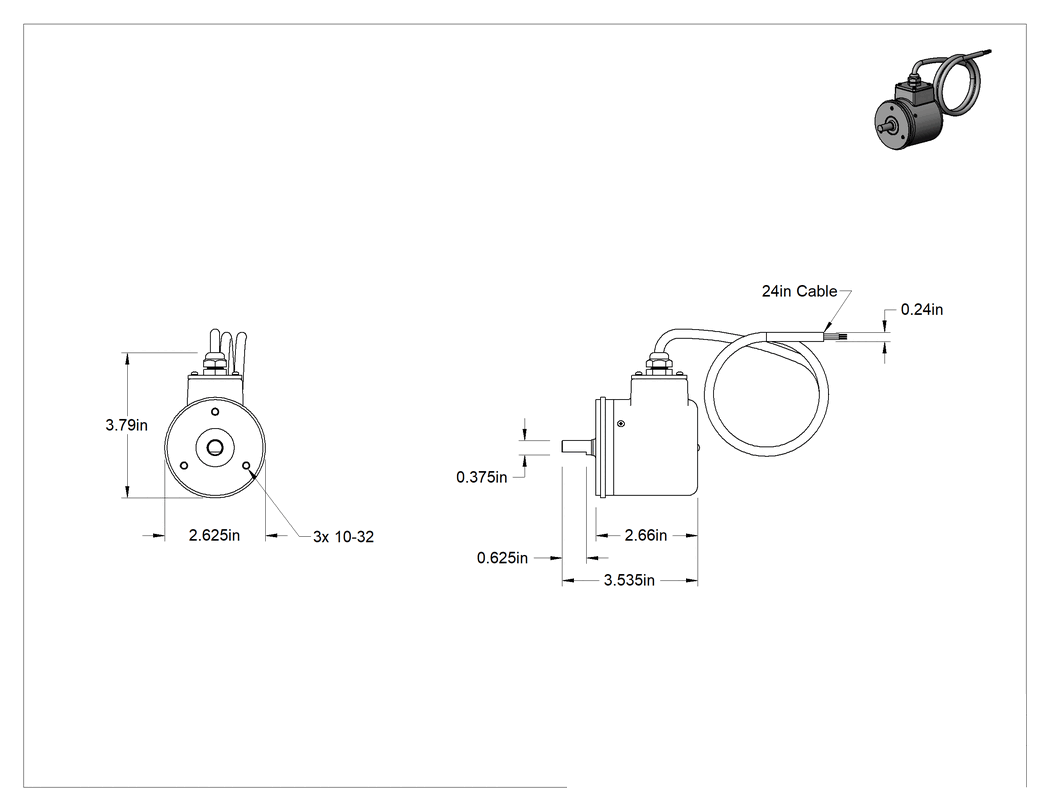 Teknik Çizim - Döner Enkoder, 3/8" Çaplı Mil, Programlanabilir