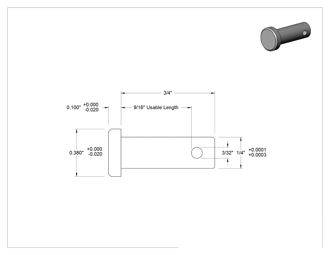 Teknik Çizim - 18-8 Paslanmaz Çelik Çatal Pim, 1/4" Çap, 9/16" Kullanılabilir Uzunluk