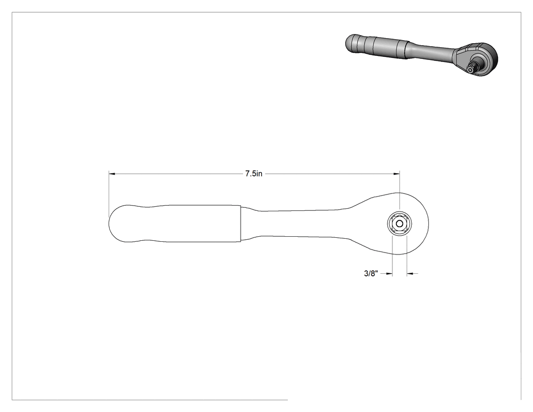 Teknik Çizim - Elektrik Yalıtımlı Cırcır Anahtarları, 3/8" Tahrik