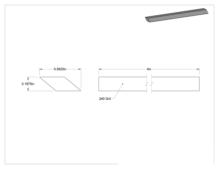 Teknik Çizim - Çelik için Tıkanmaya Dayanıklı Parlatma Taşı, Düz Elmas, 240 Kum, 4" Uzunluk x 9/16" Genişlik