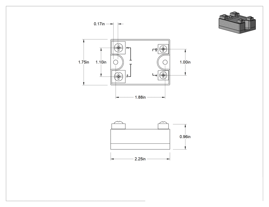 Teknik Çizim - Katı Hal Vidalı Klemensli Röle, SPST-NO, 5A Anahtarlama Akımı, Isı Emicili