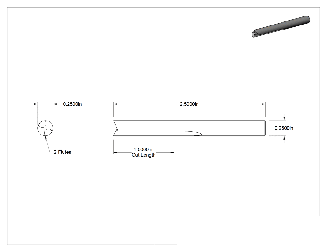 Teknik Çizim - Plastik için Freze Ucu, Karbür, Düz Yivler, 1/4" Kesme Çapı, 1" Uzunlukta Kesim
