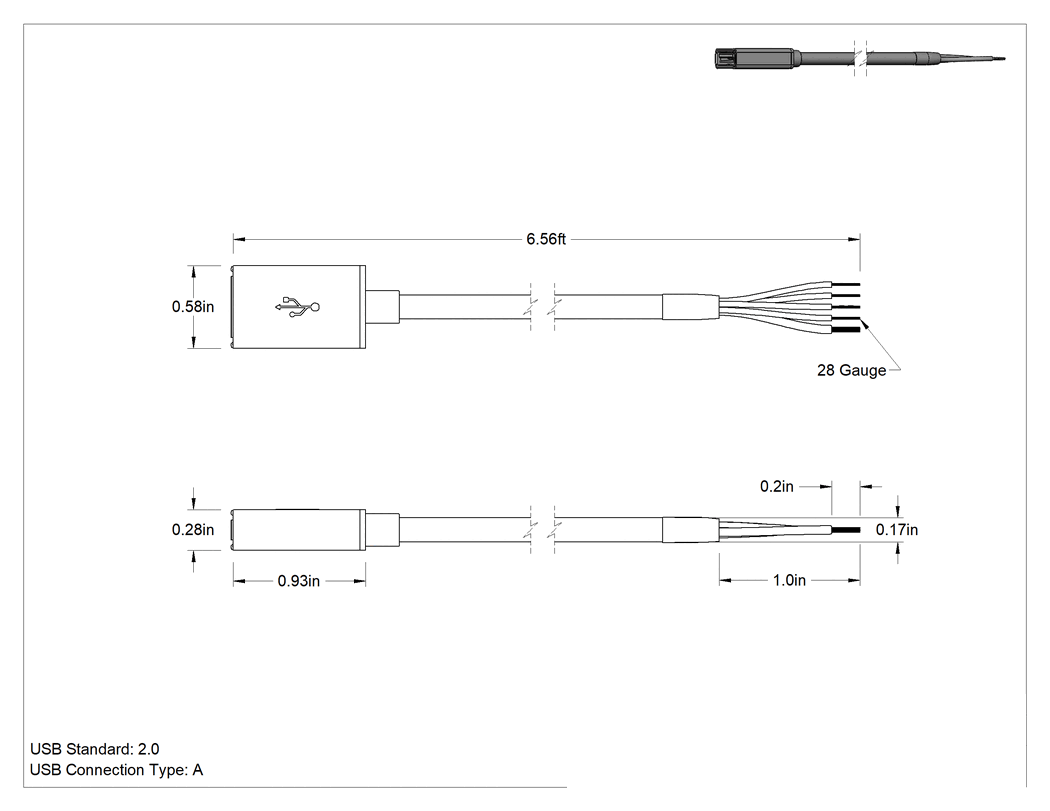 Teknik Çizim - USB Kablosu, Kablolu USB A Soketi