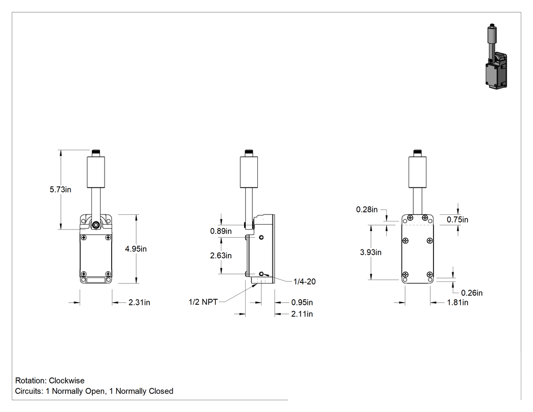Teknik Çizim - Ağır Hizmet Tipi Limit Anahtarları, Sağ Çalıştırma Yönü, DPST-1NO/1NC