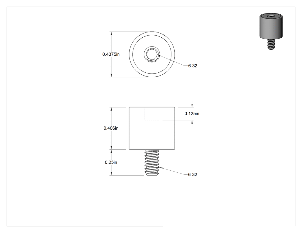 Teknik Çizim - Neopren Titreşim Sönümleyici Sandviç Montaj, 6-32 Çinko Kaplı Saplama ve Çelik Ek Parça, 4 lbs. Kapasite, 13/32" Yükseklik