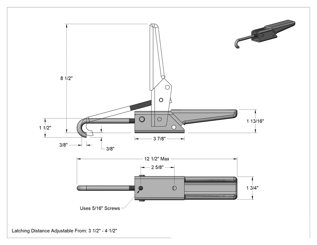 Teknik Çizim - Ayarlanabilir Tutamaklı Çekme Mandalı, Siyah Saplı, Çakmasız, 12-1/2" Uzunluk x 1-3/4" Genişlik Toplam