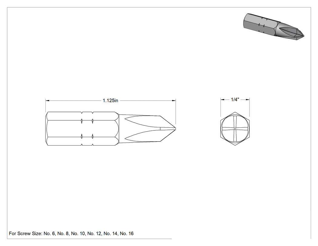 Teknik Çizim - Frearson Ucu, 1/4" Altıgen Şaft, 1" Toplam Uzunluk