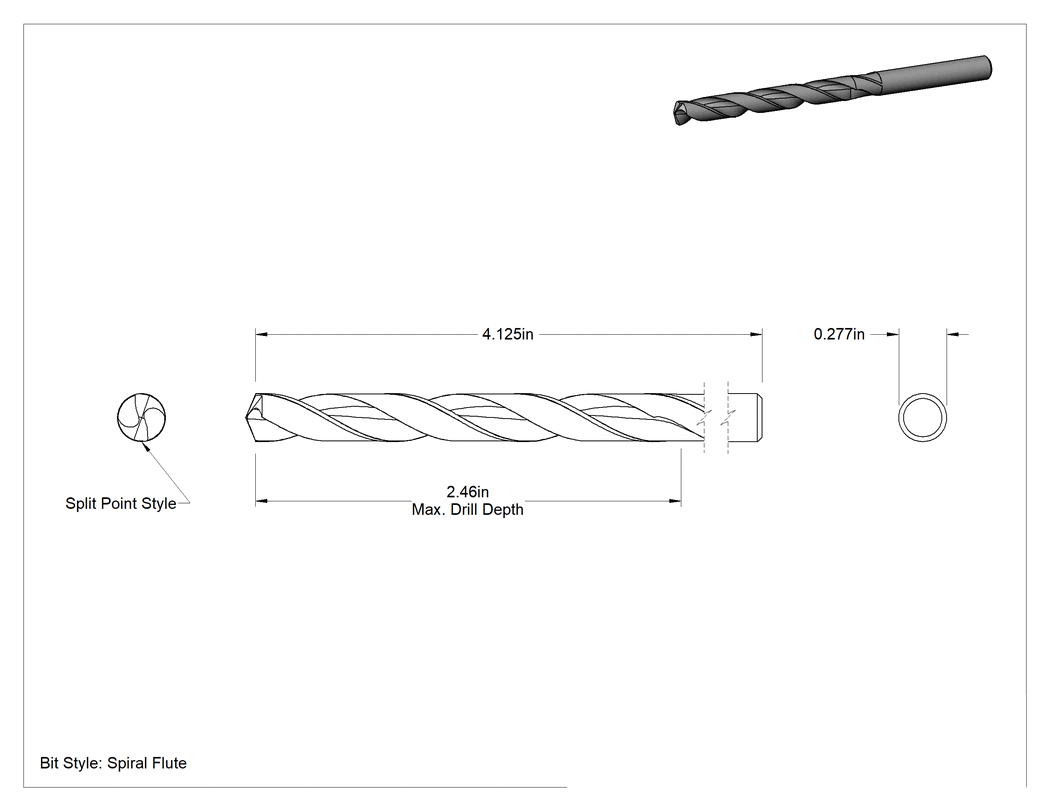 Teknik Çizim - TiN Kaplı Yüksek Hız Çeliği Matkap Ucu, Jobber, J Uç Ölçüsü, 4-1/8" Toplam Uzunluk