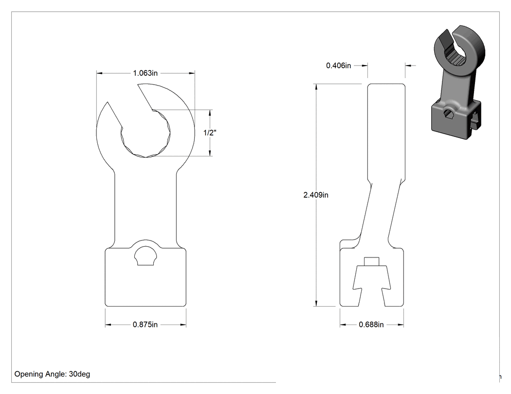 Teknik Çizim - 1/2" Değiştirilebilir Başlıklı Tork Anahtarı için 12 Uçlu Sure-Grip Açık Uçlu Başlık