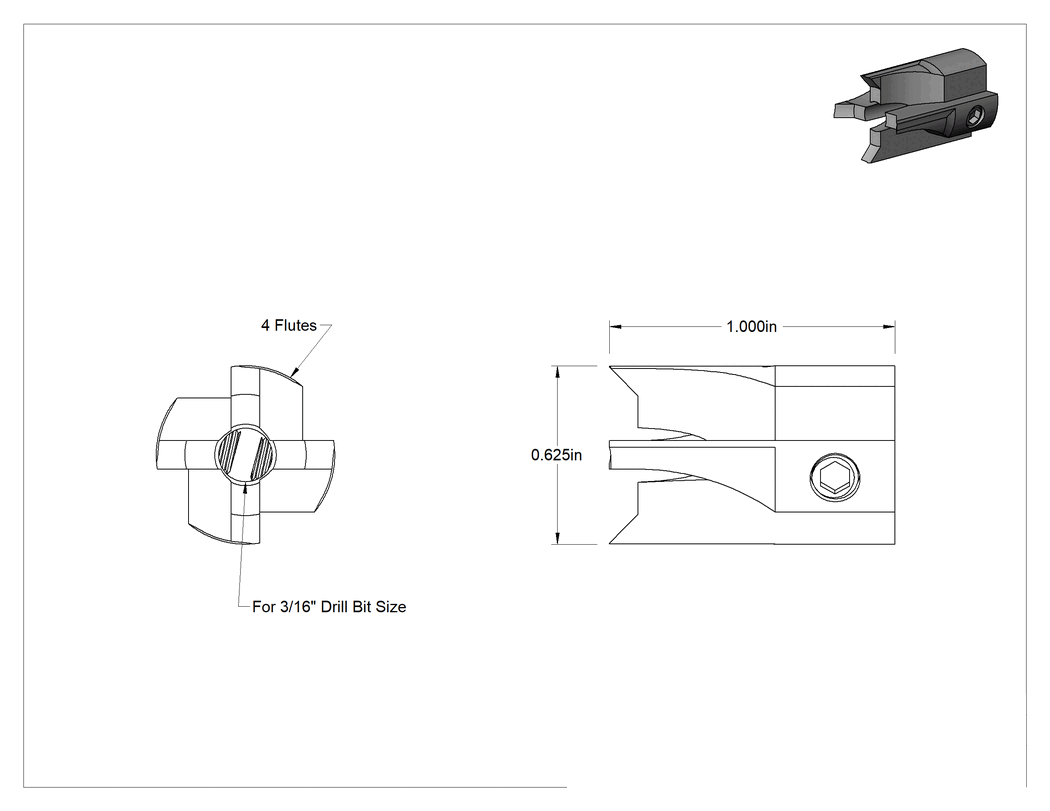 Teknik Çizim - Ahşap için Matkap Ucu Havşa Açıcı, 3/16" Matkap Ucu Boyutu için, 5/8" Çap