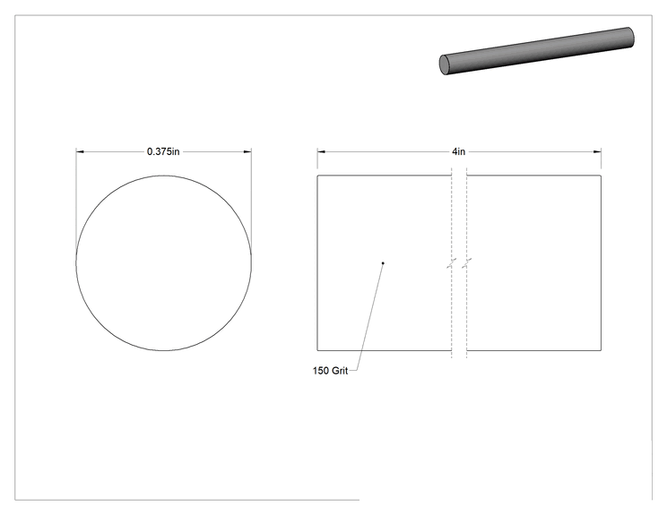 Teknik Çizim - Çelik için Silikon Karbür Parlatma Taşı, 150 Kum, 4" Uzunluk x 3/8" Çap Düz Yuvarlak