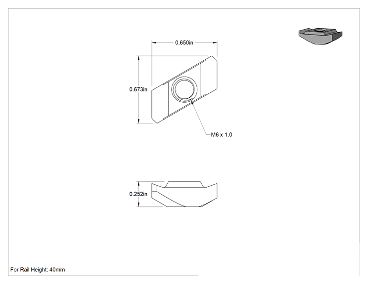 Teknik Çizim - Ağır Hizmet Tipi Kilitli Yivli Çerçeve ve Bağlantı Elemanları, 40 mm Yüksekliğinde Ray için Tek Takmalı Somun