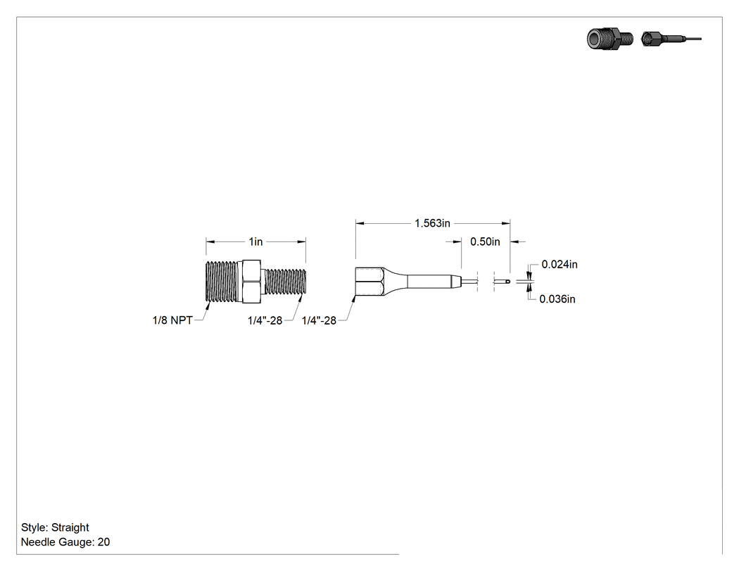 Teknik Çizim - 1-9/16" Uzunluğunda Nozul, 0.035" Dış Çaplı Düz Hassas Gres Dağıtım Ucu
