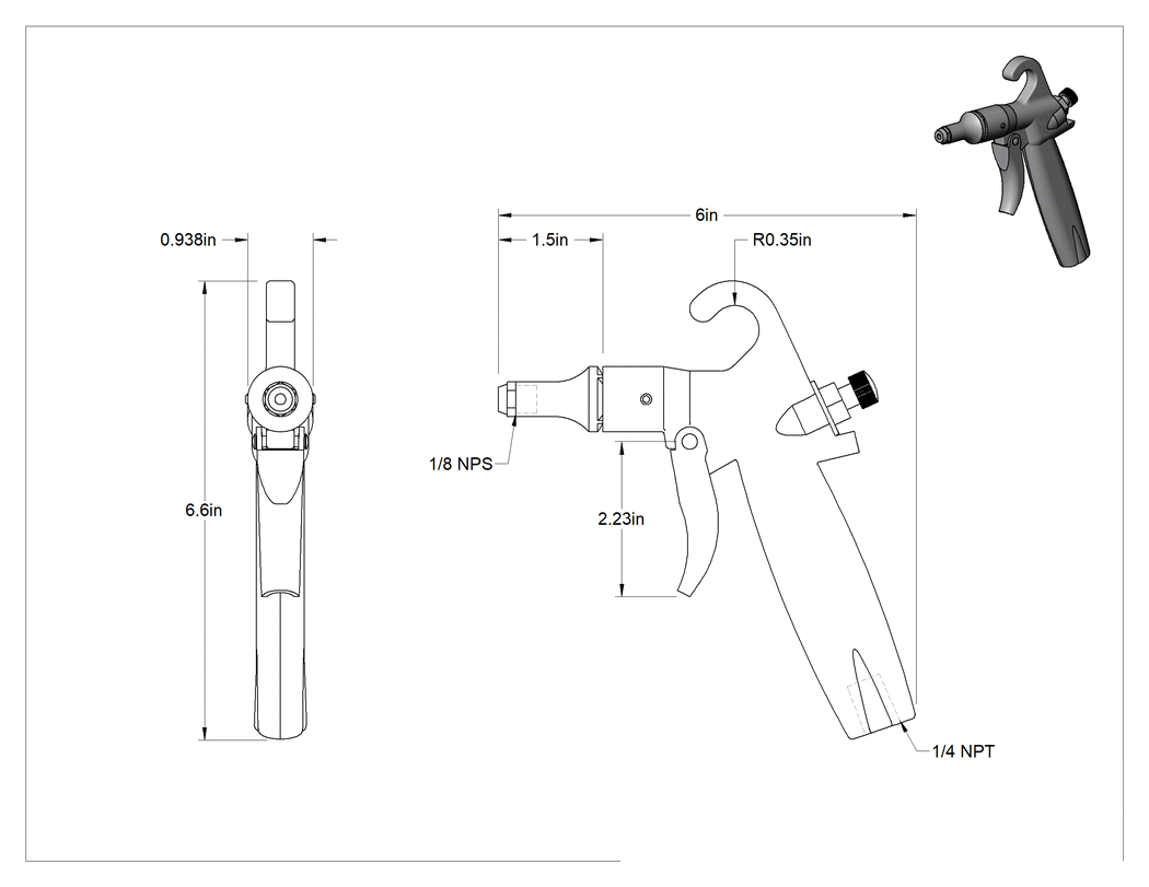 Teknik Çizim - Talaş Korumalı Üfleme Tabancaları, 1-1/2" Uzunlukta Nozullu