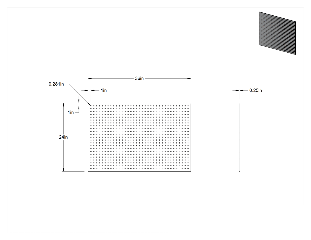 Teknik Çizim - Yarı Şeffaf Plastik Delikli Pano, 9/32" Çapında Delikli, 36" Genişlik x 24" Yükseklik Toplam