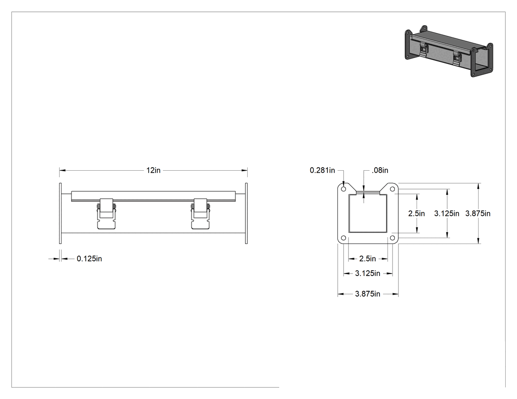 Teknik Çizim - Toz Dayanıklı Kablo Kanalı, 2-1/2" Genişlik x 2-1/2" Derinlik, 1 Fit Uzunluğunda