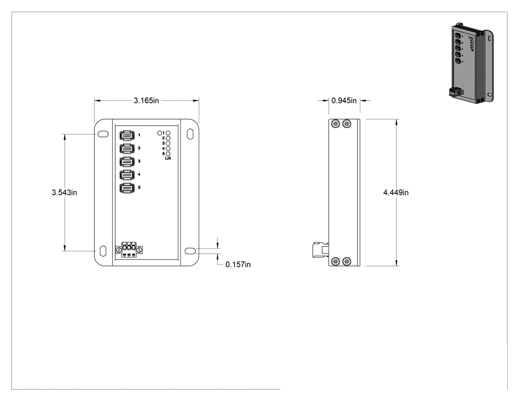 Teknik Çizim - ix Endüstriyel Ethernet Anahtarı, Yüzeye Montaj, 5 Ports