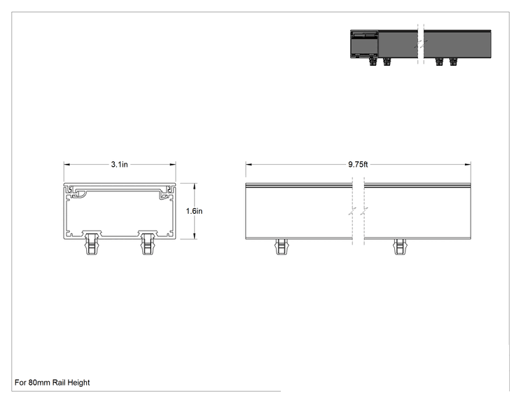 Teknik Çizim - T-Yivli Çerçeve, 40 mm ve 80 mm Yüksekliğinde Ray için Katı Tel Kanalı