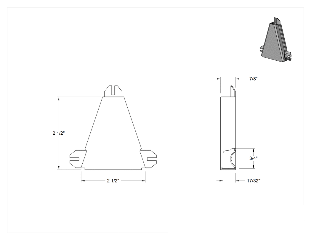 Teknik Çizim - 3/4" Genişlik x 17/32" Derinlik Düşük Profilli Kanal için T Parçası