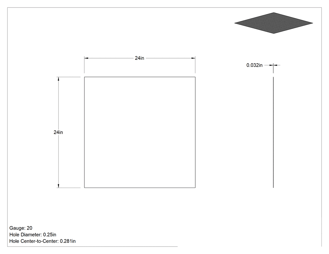 Teknik Çizim - Yüksek Akışlı Alüminyum Delikli Levhalar, 0.032" Kalınlık, 24" x 24"