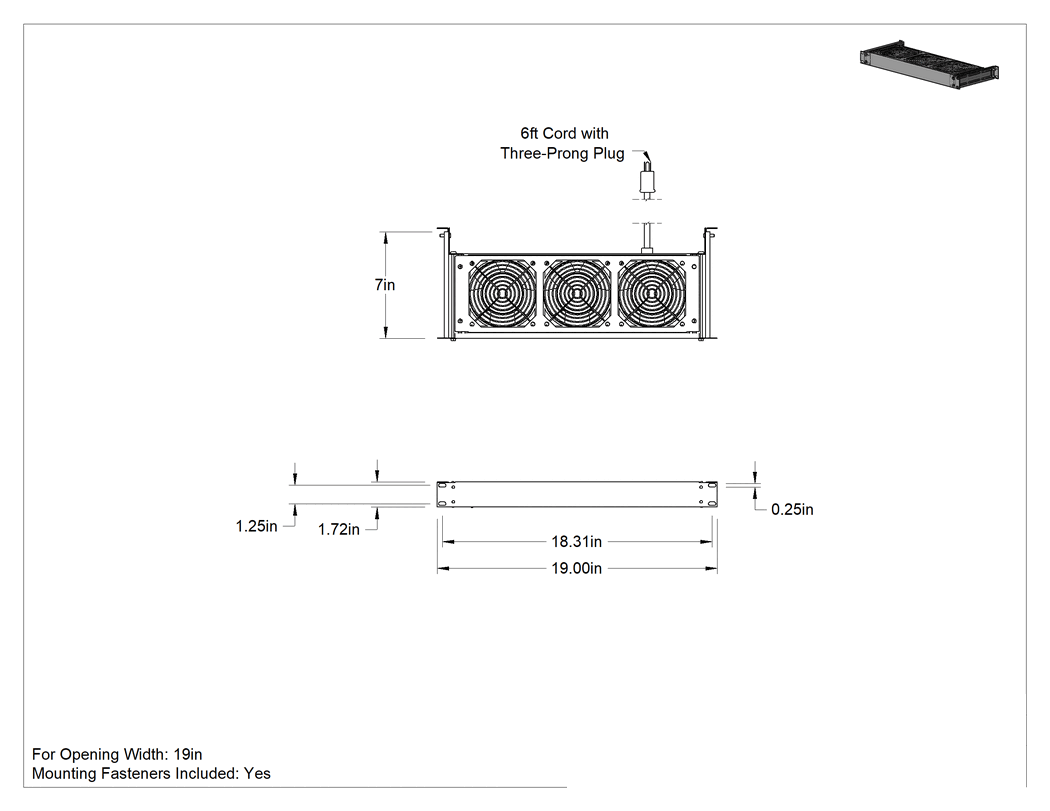 Teknik Çizim - Muhafaza Soğutma Fan Tepsisi, 120V AC, 3 Fanlı