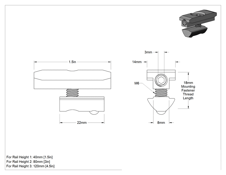 Teknik Çizim - T-Yivli Çerçeve Yapısal Braket, 1.5" ve 40 mm Ray için Gizli Ayarlanabilir Açılı Braket