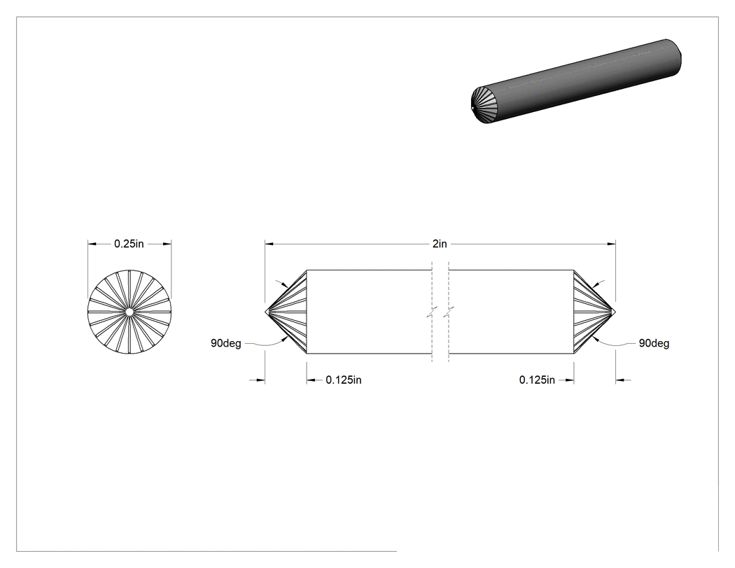 Teknik Çizim - 1/4" Çaplı Şaftlı Karbür Freze Ucu, Koni, Anma Numarası Sk-1, Tek Kesimli Diş