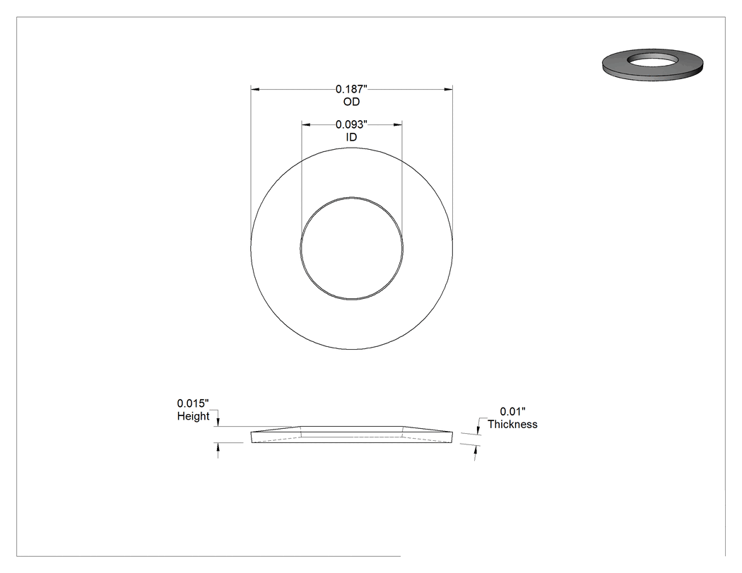 Teknik Çizim - Mil. Spec. Belleville Disk Yayı, 3/32" Mil Çapı için, 0.0100 inç Kalınlık