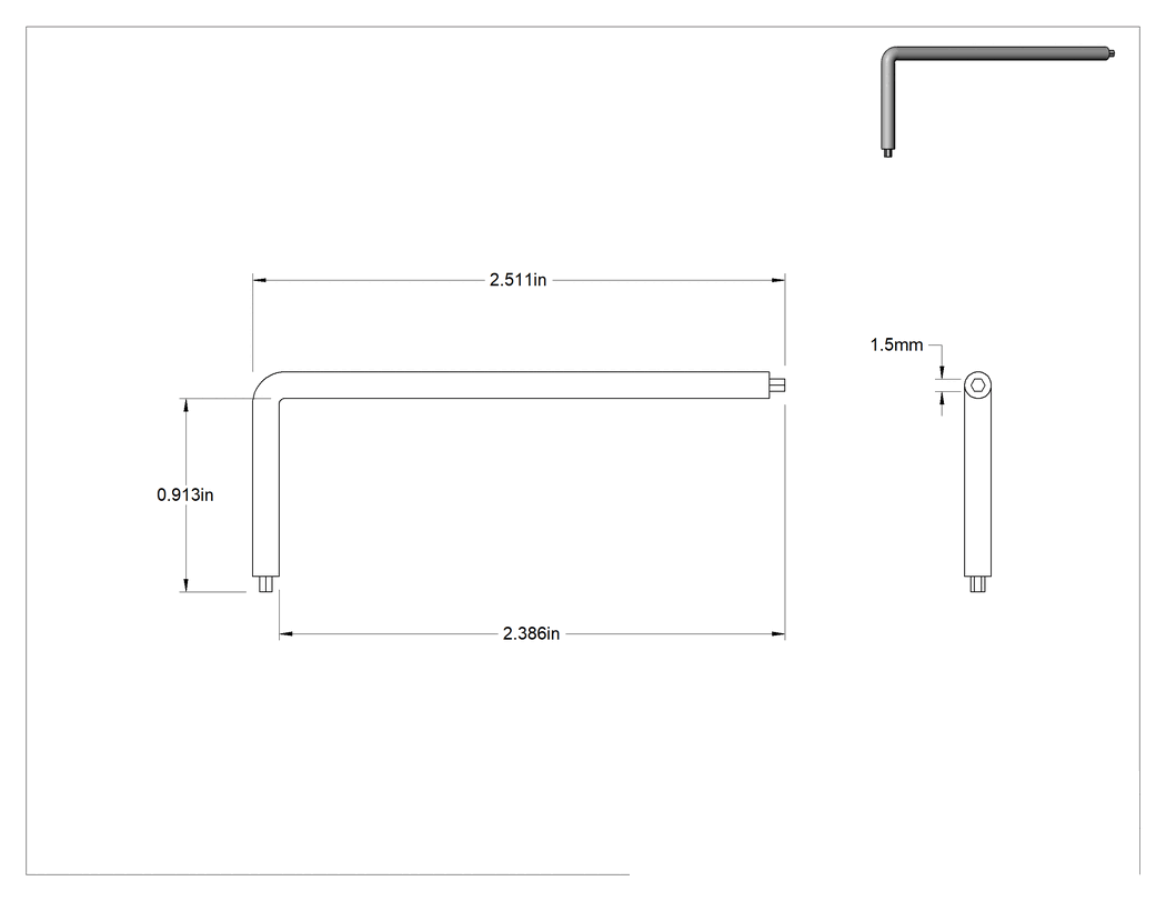 Teknik Çizim - Kıvılcım Çıkarmayan Altıgen L Anahtarı, 1.5 mm Boyut