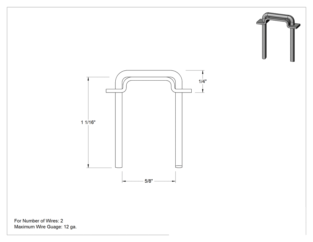 Teknik Çizim - Çekiçli Kablo Tutucu, Yalıtımlı Zımba Tipi, Çelik, 5/8" Genişlik, 1/4" Yükseklik