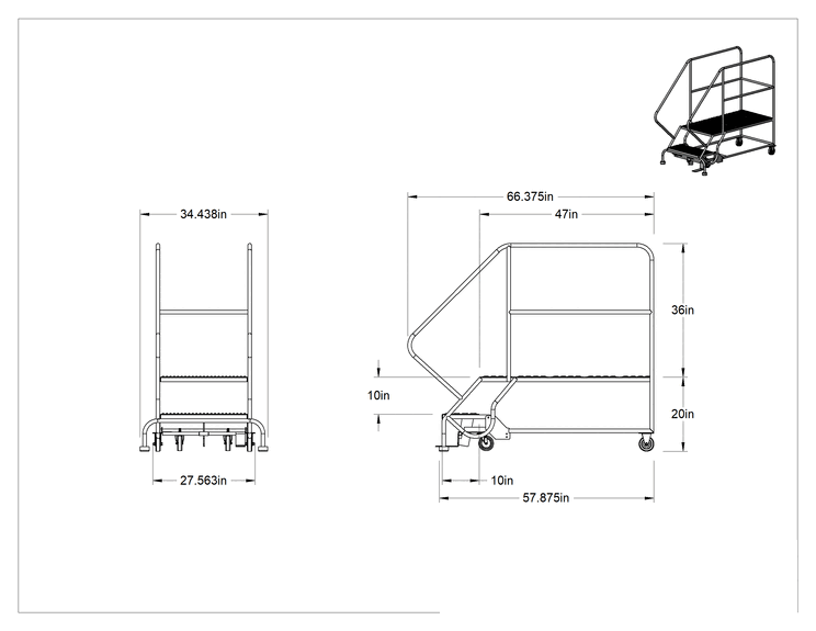 Teknik Çizim - Yuvarlanan Çalışma Platformu, Gri Toz Boyalı Çelik, 56 inç Yükseklik x 34 inç Genişlik x 66 inç Derinlik Toplam