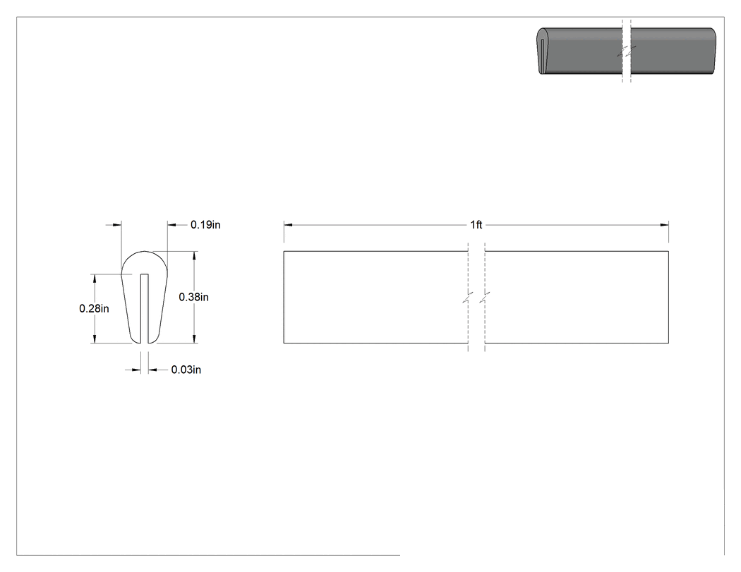 Teknik Çizim - Neopren Kauçuk Kenar Çıtası, 1/32" Genişlik x 9/32" İç Yükseklik