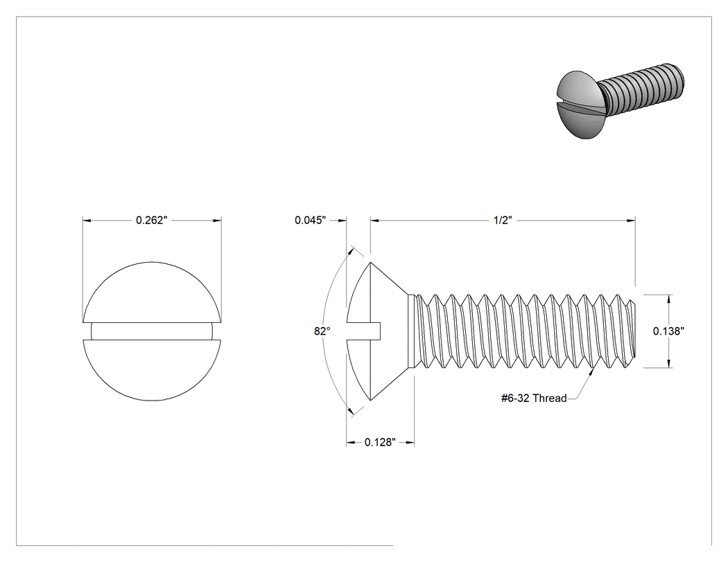 Teknik Çizim - Çelik Oluklu Oval Başlı Vidalar, 6-32 Diş Boyutu, Kahverengi Boyalı