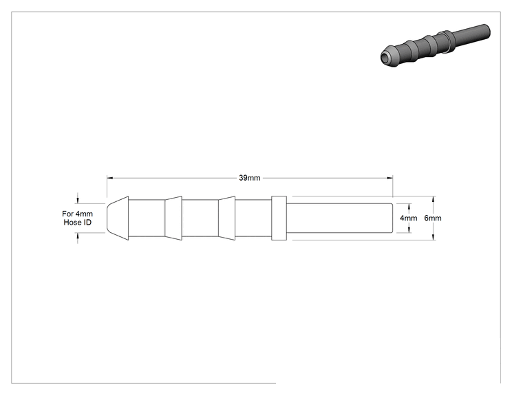 Teknik Çizim - Hava ve Su için Pirinç Sıkıştırma Tüp Bağlantısı, Adaptör, 4 mm Boru Mil Dış Çapı x 4 mm Hortum İç Çapı için Barb