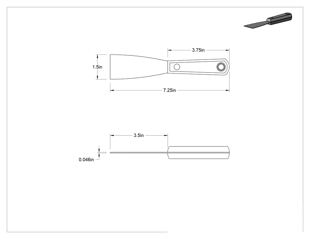 Teknik Çizim - Çelik Bıçaklı Macun Sürme Bıçağı, Düz Kenarlı 1-1/2" Genişlik x 3.5" Uzunluk x 0.046" Kalınlıkta Bıçak