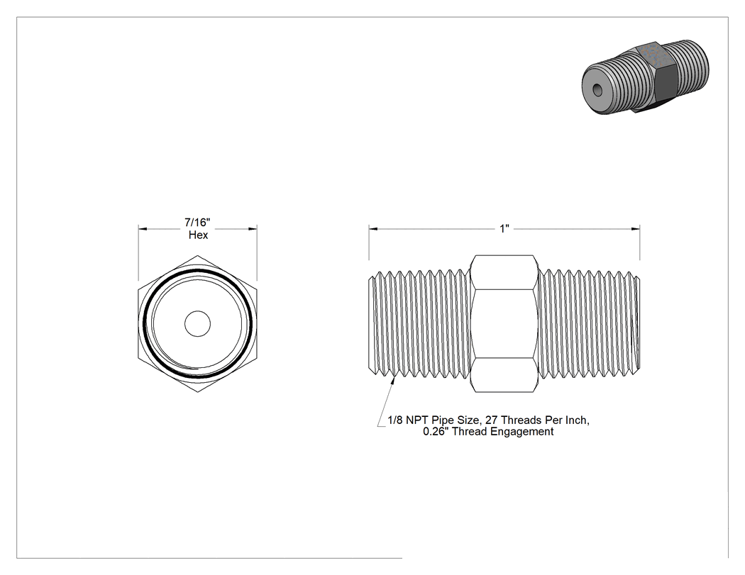 Teknik Çizim - Ağır Kimyasallar için Dişli Çekvalf, PVDF Gövde, 1/8 NPT Erkek