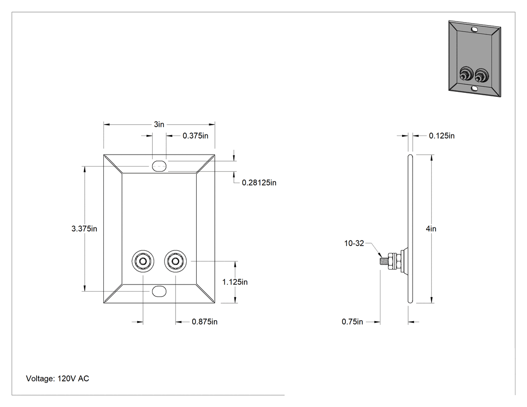 Teknik Çizim - Cıvata ve Kelepçe Montajlı Şerit Isıtıcı, Çelik Kılıflı, 120V AC, 3" Genişlik, 120W