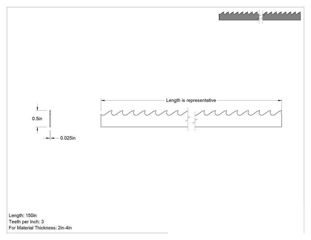 Teknik Çizim - Düz Kesimler için Şerit Testere Bıçağı, Sert Ağaç, 1/2" Genişlik x 0.025" Kalınlık, 150" Uzunluk, 3 Diş/İnç