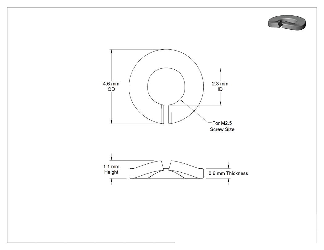 Teknik Çizim - M2.5 Vida için Çelik Kavisli Yaylı Kilit Pulları