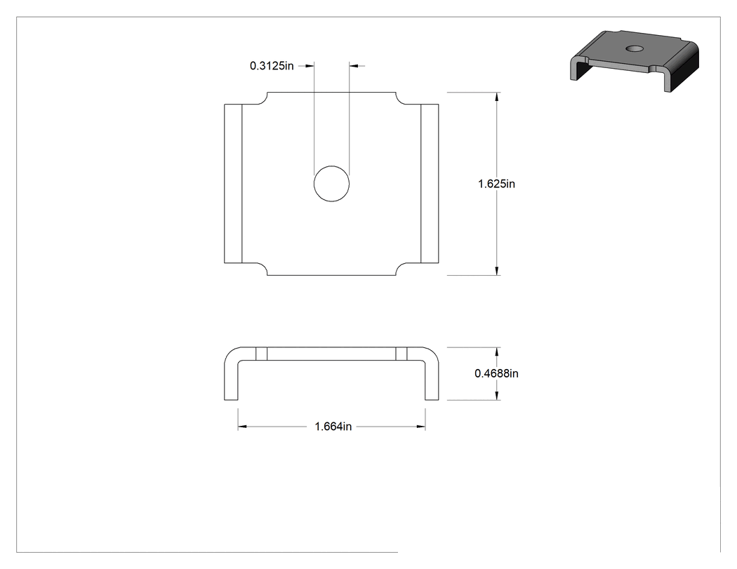 Teknik Çizim - Üstten Oturmalı Dikme Kanalı Pul, 1/4" Çaplı Çubuk için, 304 Paslanmaz Çelik