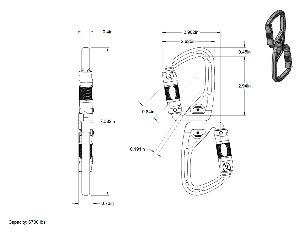 Teknik Çizim - Dönerli Twist-Locking-Latch Karabinalar — Kaldırma Amaçlı Değildir, Rulmanlar Olmadan