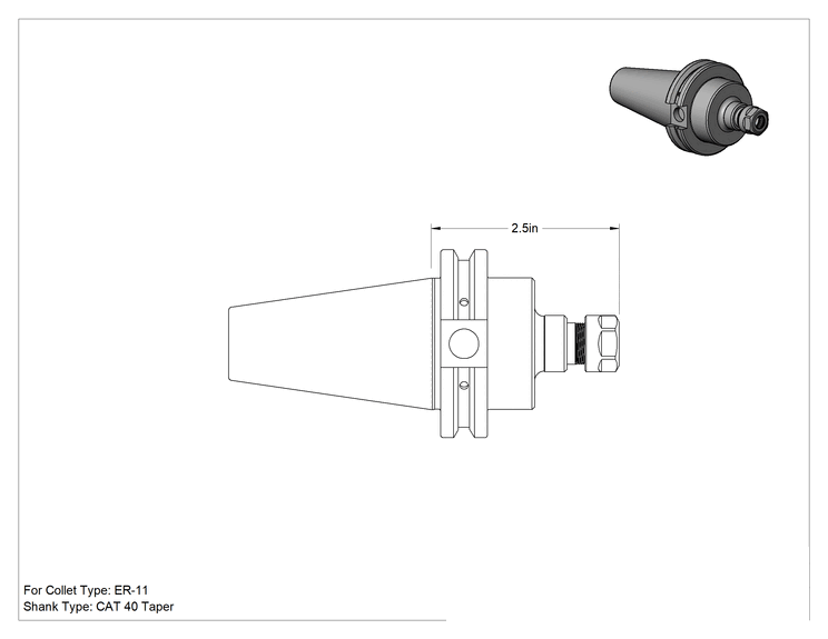 Teknik Çizim - Penset Mandrenleri, ER-11 Pens için, 2-1/2" Çıkıntı