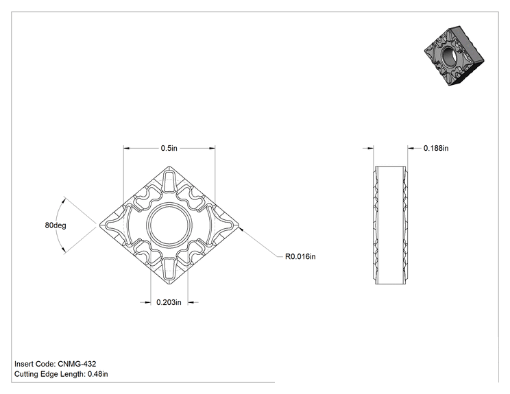 Teknik Çizim - Çelik için Karbür Uç, Sürekli Kesim, CNMG-432, Son İşlem